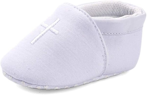 LACOFIA Baby Christening Shoes Infant Boys Girls Baptism Crib Shoes Soft Sole Prewalkers White