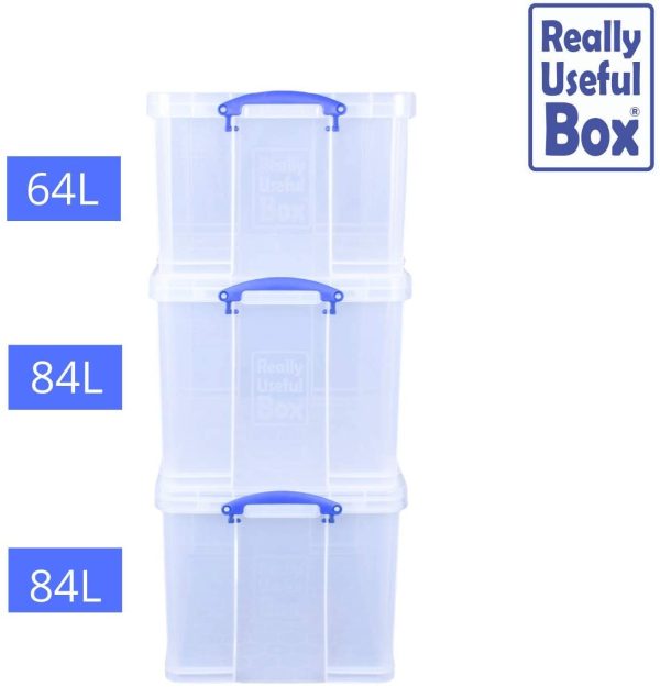 Really Useful Box 2x 84 Litre + 1x64 Litre Storage Box Clear, BP5181