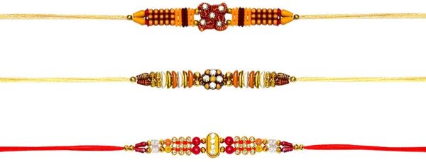 Pack of 3 Designer Rakhi Bracelet for Brother on Raksha bandhan with Fancy Stone & Beads Traditional Rakhi Thread - Image 4