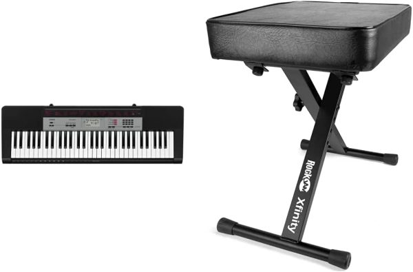 Casio CTK-1500AD Full Size Keyboard with Dance Mode and AC adapter - Black/white & RockJam RJKBB100 Premium Adjustable Padded Keyboard Bench or Digital Piano Stool, Black, 20.87 in*17.32 in*12.59 in - Image 5