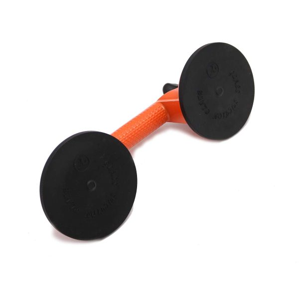 Heavy Duty Aluminum Double Handle Suction Cup Plate Professional Glass Puller/Lifter/Gripper (2 claw Orange)