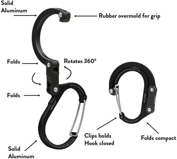 HEROCLIP Medium - Carabiner Clip And Hook, Bag, Purse, Backpack Hanger, Baby Pushchair Hook, Keyring Carabiner And Multifunction For Camping, Fishing, Hiking Or Travel, Hang Anything, Anywhere - Image 2