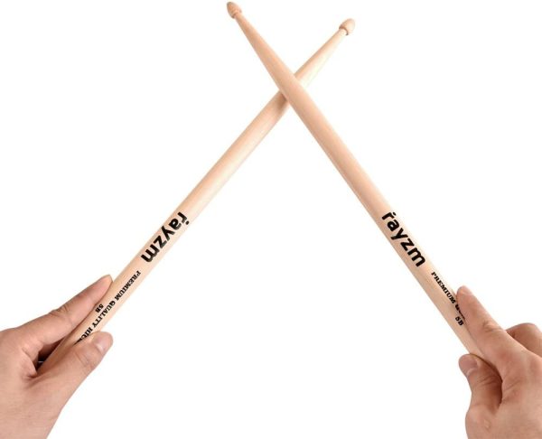 Rayzm Drum Sticks 5B, Solid American Hickory Drumsticks/Beater Sticks, Wood Tips - Image 2