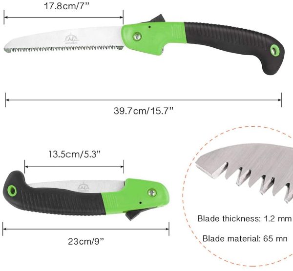 Folding Pruning Saw, 7"/180mm Hand Saw, Premium Secure Lock Comfort Soft Grip, Compact Sturdy Tree Saw, for Garden Branch Trimmer, Camping (Green/Black) - Image 5