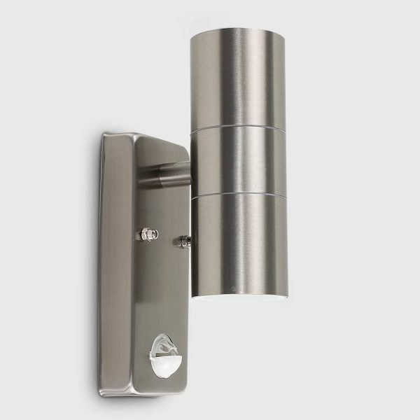 Pair of - Modern Stainless Steel Up/Down Outdoor Security Wall Lights - PIR Motion Sensor Detector - IP44 Rated