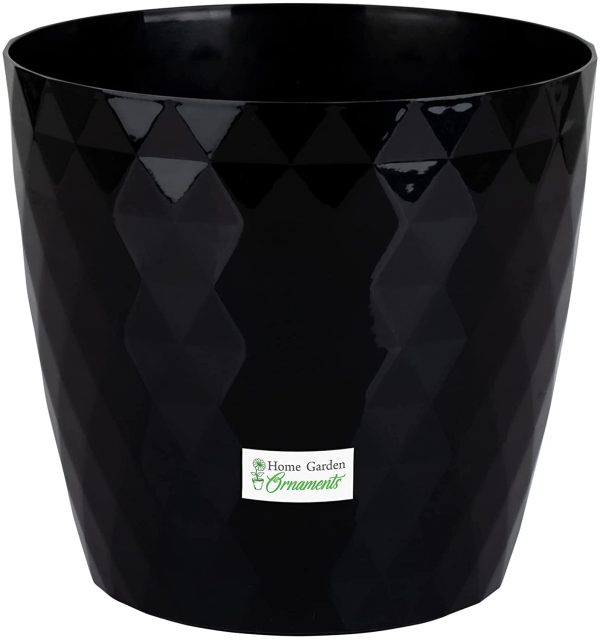 Flower pots, round choice of 9 colours, many sizes plant holder ,crystal structure ,HQ plastic (12 cm, Black Crystal)