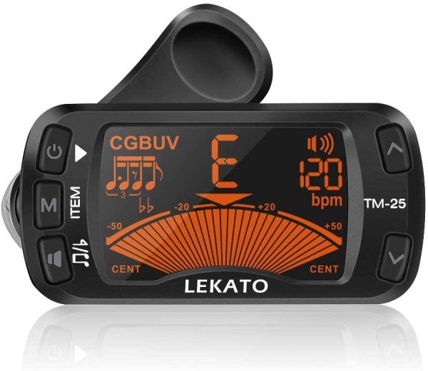 LEKATO 3 in 1 Tuner Metronome Clip on Guitar Tuner Digital Metronome Bass Tuner Chromatic Tuner Ukulele Tuner All in 1 Design for Guitars, Bass, Violin and Ukulele Chromatic Tuning Mode