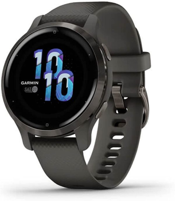 Garmin Venu 2S Smaller-sized GPS smartwatch with all-day health monitoring, Slate Bezel with Graphite Case and Silicone Band