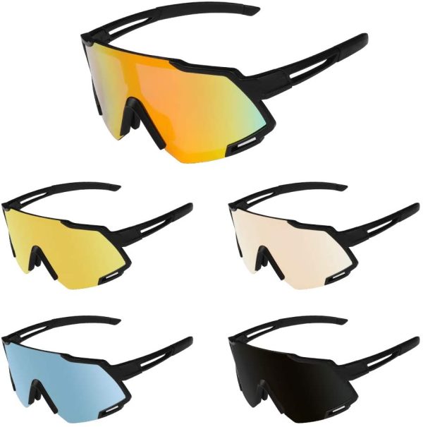 GARDOM Cycling Glasses Polarized for Men Women, Anti-UV Anti-blue Lights Sports MTB Sunglasses with 5 Interchangeable Colorful Lenses for Running Fishing Climbing Trekking Skiing Vacation