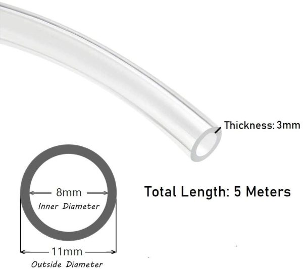 Clear Flexible PVC Tubing Food Grade 8mm ID x 11mm OD Water Air Pipe Hose 5 Metres with 2 Hose Clamps - Image 4