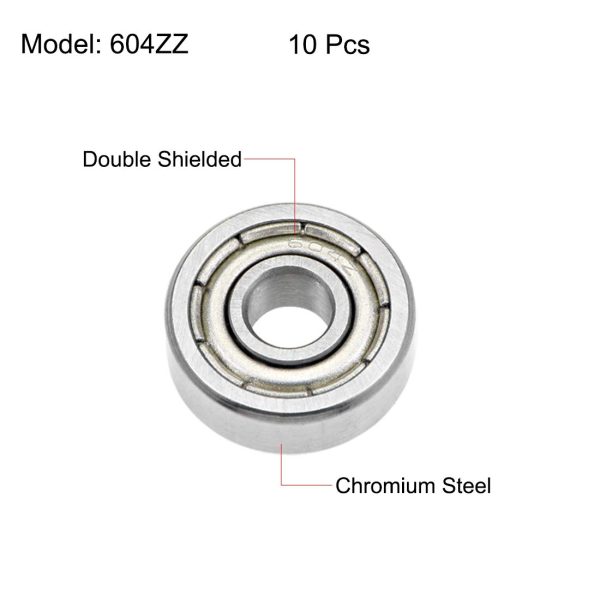 sourcing map 604ZZ Deep Groove Ball Bearings 4mm x 12mm x 4mm Double Shielded Chrome Steel Z2 10pcs - Image 3