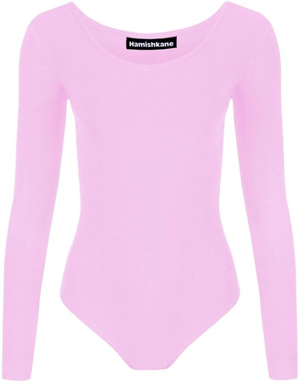 janisramone Gilrs Kids New Plain Long Sleeve Round Neck Microfibre Stretch Dance Gymnastics Leotard Bodysuit Top - Image 3