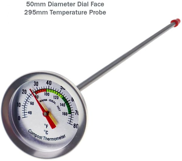 Compost Thermometer - Stainless Steel Dial Thermometer for Home and Backyard Composting - 50 mm Diameter C&F Dial, 295 mm Temperature Probe Compost Accelerator - Image 6