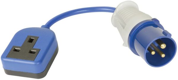 Mercury 424.011UK Mains Electric Hook Up Conversion Adaptor 16A Plug to UK Socket for Caravan/Motorhome/Camping - Blue