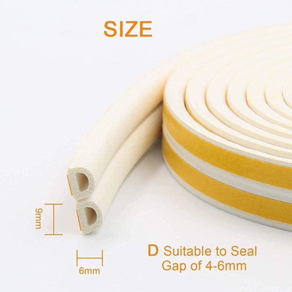 Weather Strip Tape, Doors Windows Draught Excluder Anti-Collision Self-Adhesive Rubber D Type EPDM Foam Soundproofing Draft Stopper [2 Pack], Yellow/White,4 Seals Total 12M - Image 8