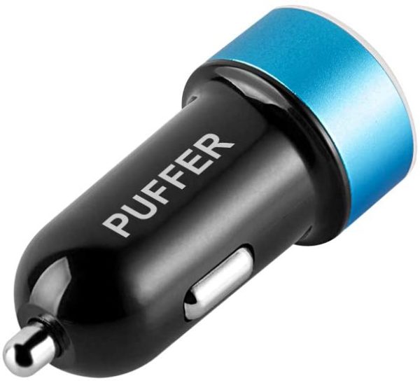 PUFFER Car Charger,Compact Rapid Dual Port USB Cigarette Lighter Adapter with Blue LED,for iPhone XR/XS/X/8/7/Plus,iPad Pro/Air 2/Mini, Galaxy S9,LG,HTC,iOS and android Smart Phones or Tablets - Blue - Image 2