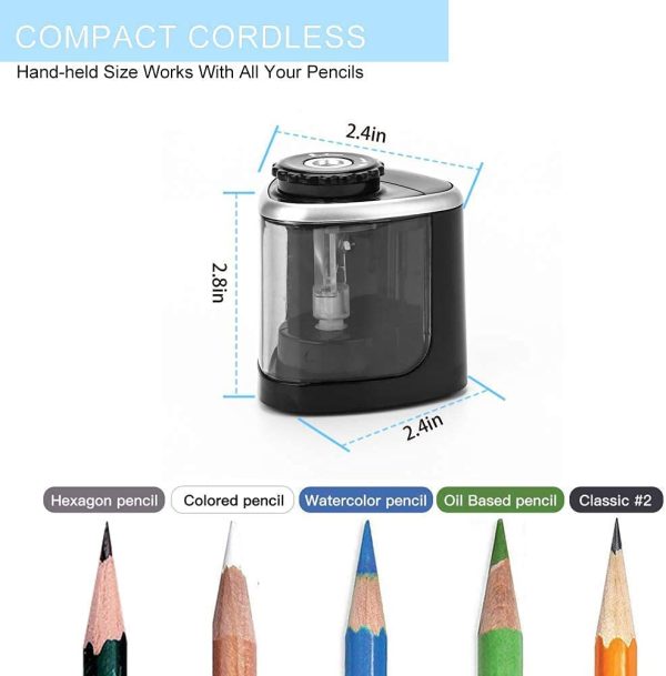 Pencil Sharpener Electric Pencil Sharpeners, Portable Pencil Sharpener Kids, Blade to Fast Sharpen, Suitable for No.2/Colored Pencils(6-8mm)/School Pencil Sharpener/Classroom/Office/Home (Black) - Image 6