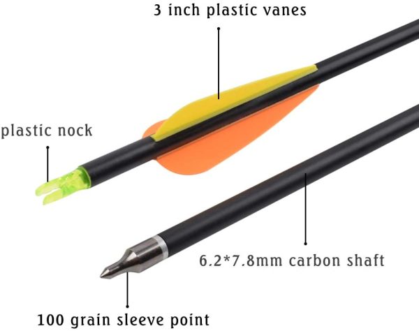 Carbon Arrow Hunting Arrows with 100 Grain Removable Tips for Archery Compound & Recurve & Traditional Bow Practice Shooting (Pack of 12) - Image 7