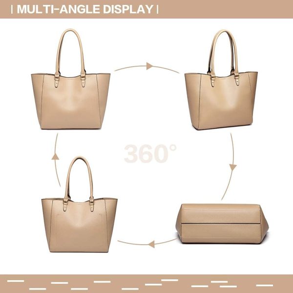 Miss Lulu Women Fashion Handbags PU Leather Top Handle Tote Bag Shoulder Satchel Bag 2pcs Set (Apricot) - Image 4