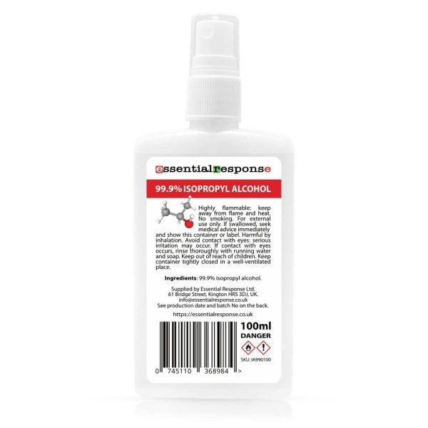 Isopropyl Alcohol 99.9% - Isopropanol - Rubbing Alcohol - 100ml Postal Bottle Spray Cap