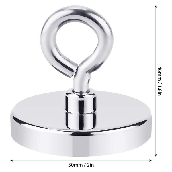 Fishing Magnets, 220 LBS Pulling Force Strong Magnet Fishing, Neodymium Rare Earth Magnet with Lifting Eye-Bolt, Super Strong Round Magnet for Retrieving Items in Lake, Beach, Lawn -2 inch Diameter - Image 4