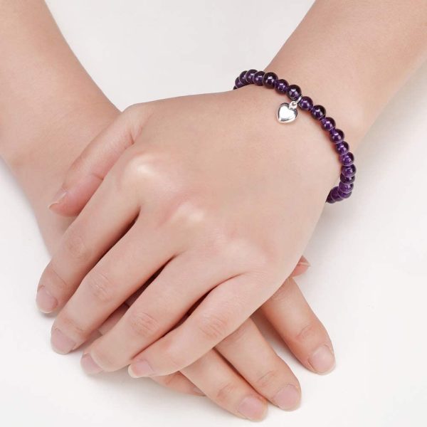 Giuesytic Gifts for 16 Year Old Girl Amethyst Bead Bracelet with Sterling Silver Heart Charm Sweet 16 Gifts for Girls with Card and Gift Box - Image 2