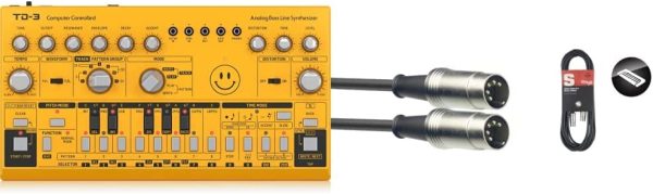 Behringer TD-3-AM Analog Bass Line Synthesizer with VCO, VCF, 16-Step Sequencer, Distortion Effects and 16-Voice Poly Chain & Stagg SMD1 1 m 5 Pin DIN Male Connector Midi Cable - Image 2