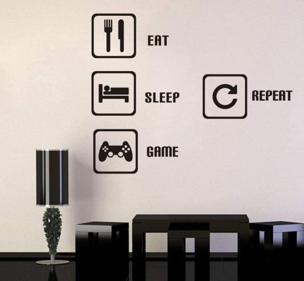 Eat Sleep Game Repeat Wall Sticker Gaming Gamer Wall Sticker Minecraft Game Room Decor Children Gift Nursery Boys Room Wall Vinyl Decal Lettering Stickers Home Decor - Image 7