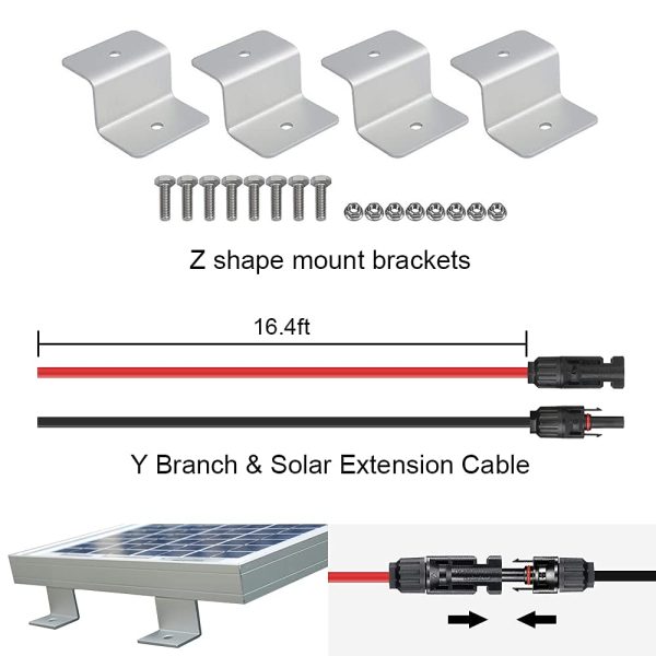 ECO-WORTHY 100W Solar Panel Kit Off-Grid System: 100W 12V Monocrystalline Solar Panel with 20A Charge Controller + Solar Cables + Mounting Brackets for Motorhome RV Boat Shed Camping