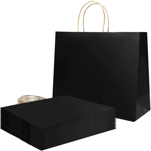 Paper Bags With Handles 27*12*21cm,Gift Bags,Black Paper Bags for Birthday Party Wedding Christmas Halloween Easter(20pcs 130gsm)