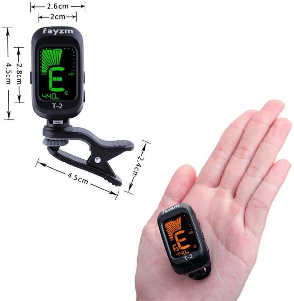 Rayzm Guitar Tuner, Clip-on Tuner for Chromatic/Guitar/Bass/Ukulele/Violin, Large Note Name on Clear LCD Screen for Easy Reading, Calibrated Pitch, Battery Included, Auto Power Off - Image 7