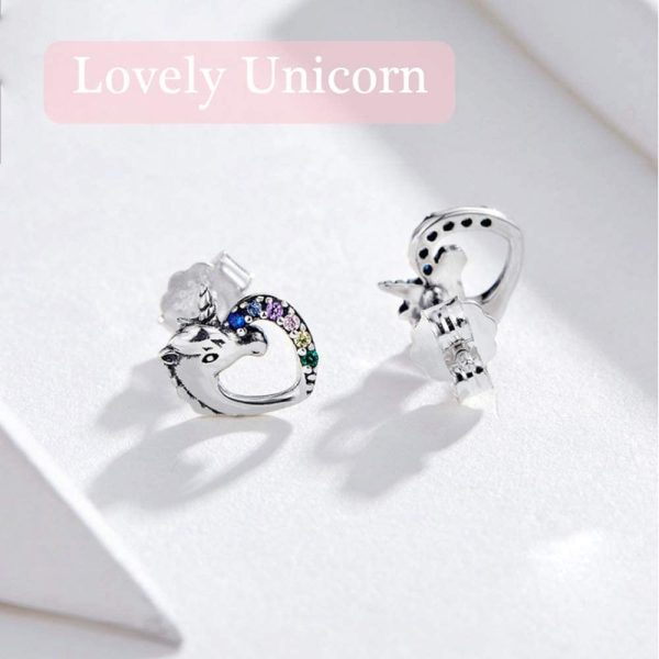 MengCat Unicorn earrings for girls,Heart Shape 925 Sterling Silver Rainbow Cubic Zirconia Screwback Earrings Gift for Her, Women, Girl - Image 5