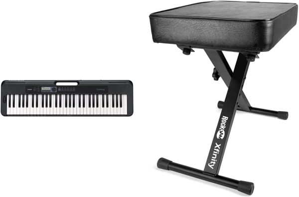 Casio CT-S300AD 61 Touch-Sensitive Keys, Pitch-Bend Wheel Portable Electronic Keyboard in  & RockJam RJKBB100 Premium Adjustable Padded Keyboard Bench or Digital Piano Stool, - Image 4