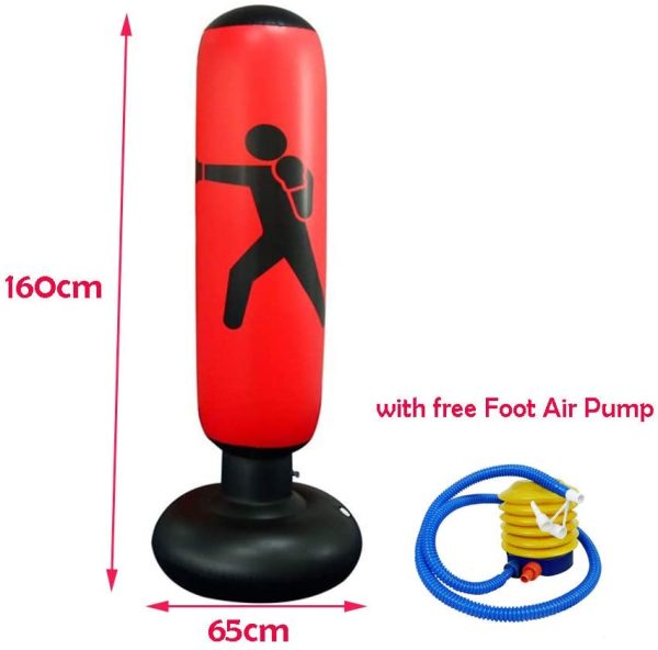 Himifuture 160cm Punch Bag, Inflatable Free-Standing Fitness Target Stand Tower Bag, Free Standing Tumbler Column Sandbag with a Free Foot Air Pump, Wine Red - Image 2