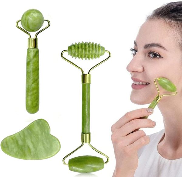 Jade Roller with Gua Sha Massage Set (3pcs)-  Face Roller For Eye Puffiness Treatment, Skin Tightening, Face & Neck, Natural jade Face Massager & Perfect Self Care Gifts For Women - Image 7