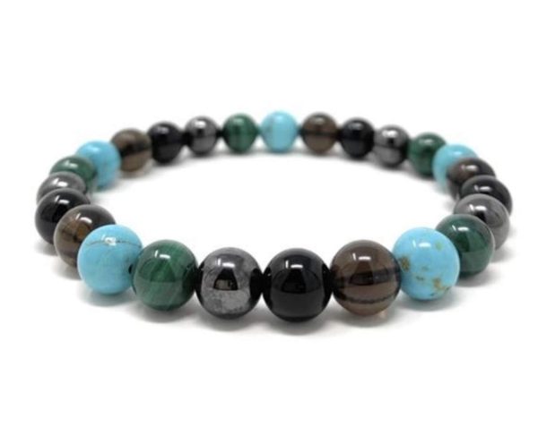 Men's Negative Energy Shield Power Bead Bracelet - Malachite, Shungite, Turquoise, Smoky Quartz, Magnetic Hematite - Gift Box & Tag - Image 3