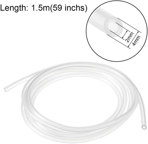 PVC Hose Tube, 2mm(0.07") ID x 4mm(0.15") OD 1.5m Clear Vinyl Tubing, Plastic Flexible Water Pipe