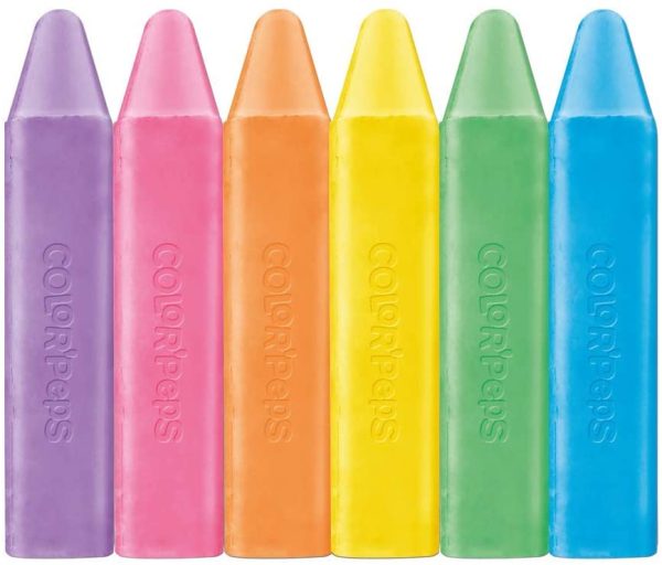 Color'Peps Large Pavement Chalks for Children - Easy to Clean - Case of 6 Assorted Bright Colours