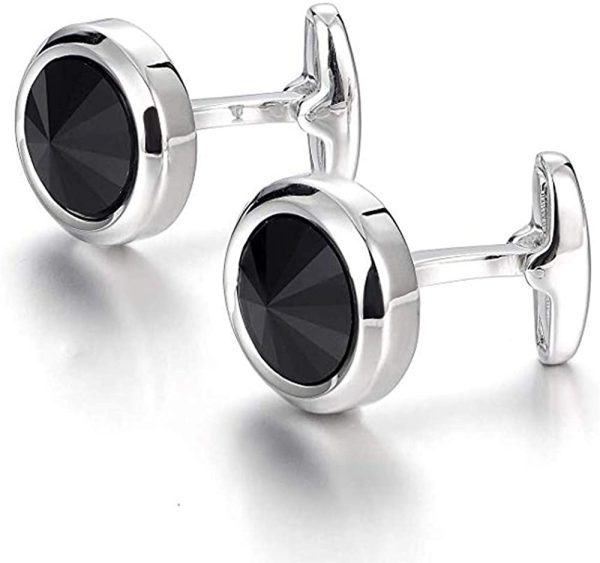 MERIT OCEAN Mens Elegant Style Cuff Link Super Shiny Navy Blue Crystal Circular Cufflinks - Image 6