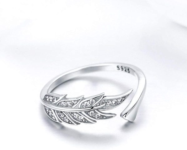 FOREVER QUEEN 925 Sterling Silver Feather Ring for Women Adjustable Ring Plumage Ring for Girl Open Finger Leaf Ring Gift - Image 2