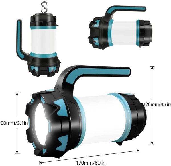 Rechargeable Camping Light, Camping Lantern with 1000 Lumen, Multi-functional LED Camping Torch with 6 Modes Waterproof Outdoor Spotlight Searchlight Flashlight for Emergency Power Cuts Hiking Fishing - Image 6