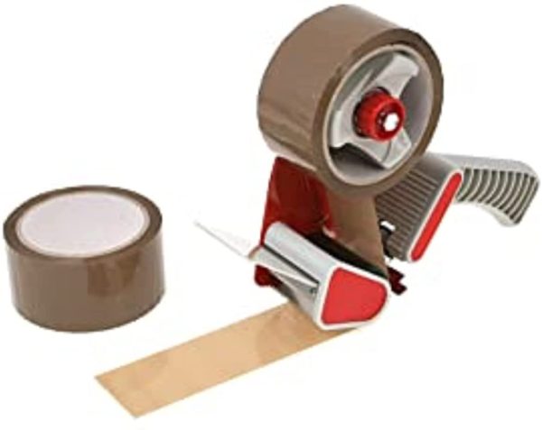 Packing Tape Dispenser Gun Tape Roll x 2 50M PARCEL TAPE 1 Clear & 1 Brown - Image 4