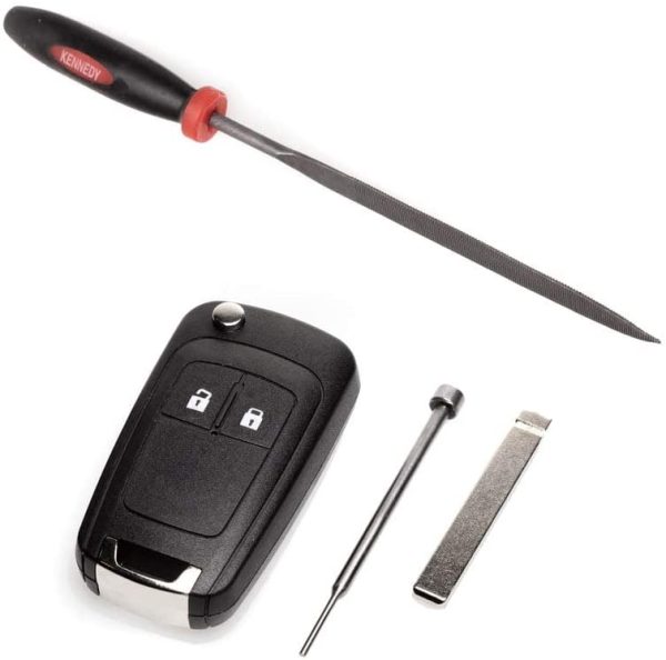 Bladeless Vauxhall style two button flip key case with pin removal tool and needle file for easy key repair - Image 5