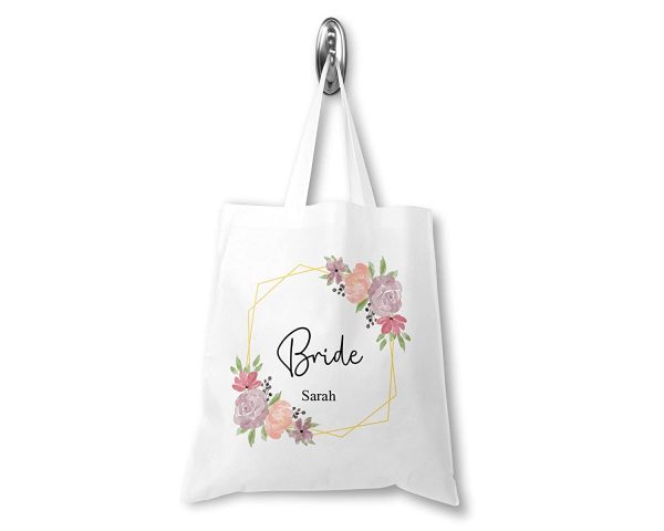 Personalised Bridesmaid Tote Bag, Custom Bridesmaids Gift Bag, Bridal Party Gift Bag, Hen Party Bags, Wedding Accessories, Floral Gold, Maid of Honor, Team Bride Tribe