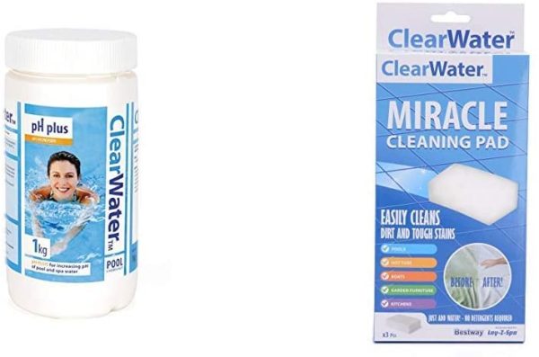 Clearwater CH0005 PH Plus Increaser for Swimming Pool and Spa Treatment & CH0025 Miracle Sponge Eraser Pad for Swimming Pool and Spa Treatment (Suitable for Lay-Z-Spa Products)