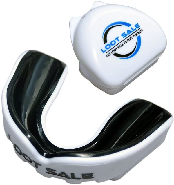 LOOT SALE Mouth Guard Boxing Hockey MMA for All Sports, Gum Shield Rugby for Adults, Sports Mouthguards for Jaws Protection with Retainer Case (White & Black) - Image 3