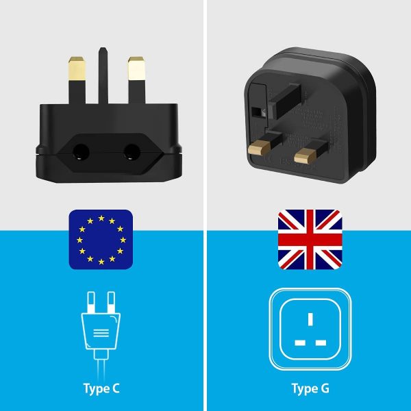 European to UK Plug Adaptor,AIEVE 2 Pin EU to UK 3 Pin Adapter Plug, EU to UK Plug Converter Euro Plug Adaptor UK Socket Adapter (3-Pack,Black)