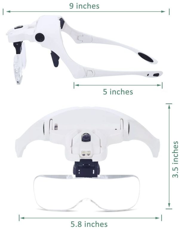 RIGHTWELL? Head Magnifier with Headband - LED Magnifying Glasses with 1X to 3.5X Zoom Hands Free for Hobbies, Reading, Close Work, Jewelry Work, Repair Work, Arts & Crafts -5 Detachable Lenses - Image 4