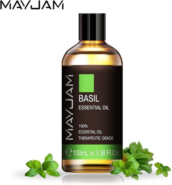 MAYJAM Basil Essential Oil for Focus and Pain Relief - Topical for Sore Muscles, Headache Relief, Migraine Relief, Improve Alertness - 100 Pure Therapeutic Grade Basil Oil for Aromatherapy - 100ml - Image 4