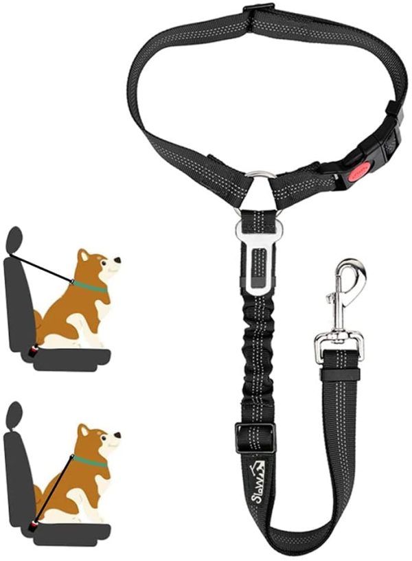 SlowTon Headrest Dog Car Seat Belt, Adjustable Dog Seatbelt Pet Car Safety Harness Restraint with Anti-Shock Elastic Bungee Buffer for Vehicles for Pets Cats Dogs Travel Walking Daily Use (Black) - Image 3